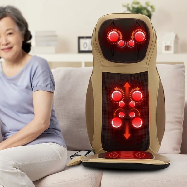 Shiatsu massagesæde - Sædepude til ryg og nakke - 70 W - 3 Massagetilstande - Varmefunktion - Justerbar højde - Lysebeige