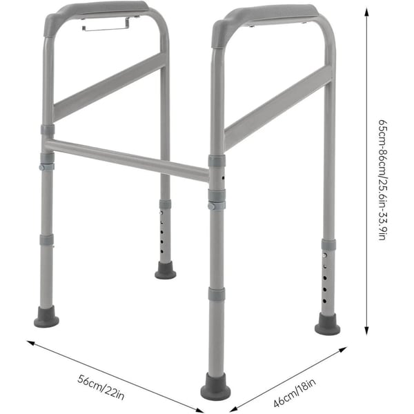 Oprejsningsstøtte til toilet - Fritstående sikkerhedsramme - Højdejusterbar 65-86 cm - Bæreevne 200 kg - 56x46 cm - Kulstofstål & PE
