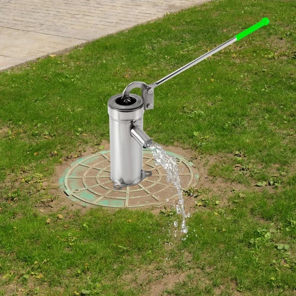 Håndpumpe i rustfrit stål - Have- og brøndpumpe - 32 mm tilslutning - Sugedybde 10 m - Sølv