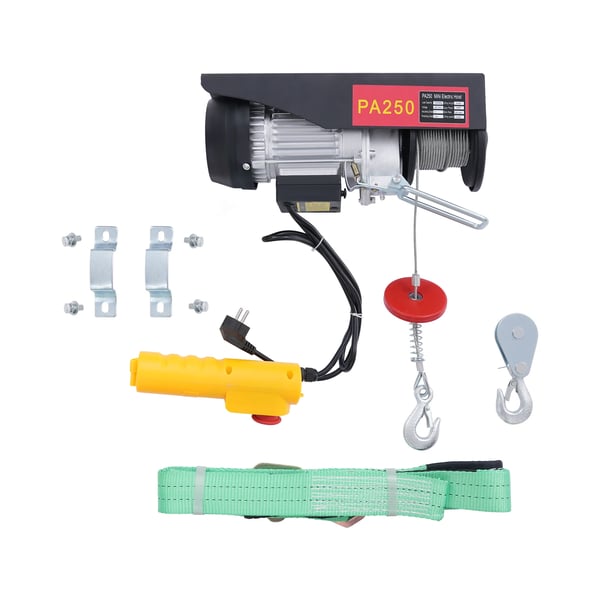 Elektrisk talje/elspil - 500 W motor - 250 kg løftekapacitet - kablet fjernbetjening - 18 m stålkabel - sort