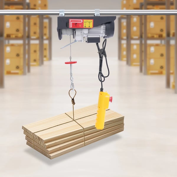 Elektrisk talje/elspil - 500 W motor - 250 kg løftekapacitet - kablet fjernbetjening - 18 m stålkabel - sort