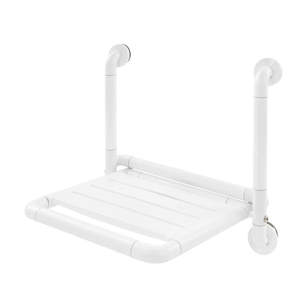 Brusesæde til vægmontering - Klapbar brusestol - Bæreevne 150 kg - Sæde 34×37 cm - Bredde 50 cm - ABS + rustfrit stål - Hvid