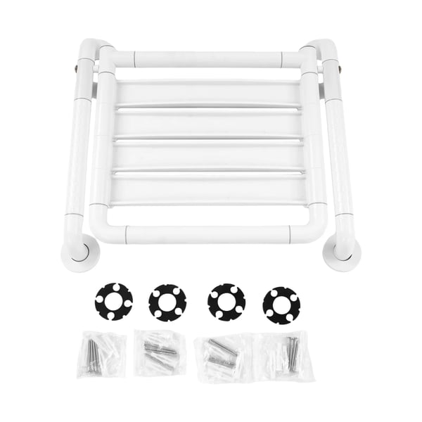 Brusesæde til vægmontering - Klapbar brusestol - Bæreevne 150 kg - Sæde 34×37 cm - Bredde 50 cm - ABS + rustfrit stål - Hvid