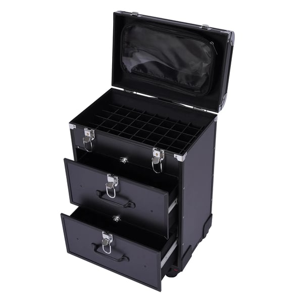 Makeup-kuffert på hjul - Makeup-trolley - Med lås - Med skillevægge - Aluminiumslegeret ramme - Viskosefor - Kapacitet <20 L - 9 kg - Sort