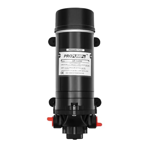 Vandpumpe - Membranpumpe - 220V - Selvsugende - 160 PSI - 5,5 L/min - EU-stik - Til autocamper/campingvogn/båd - Sort
