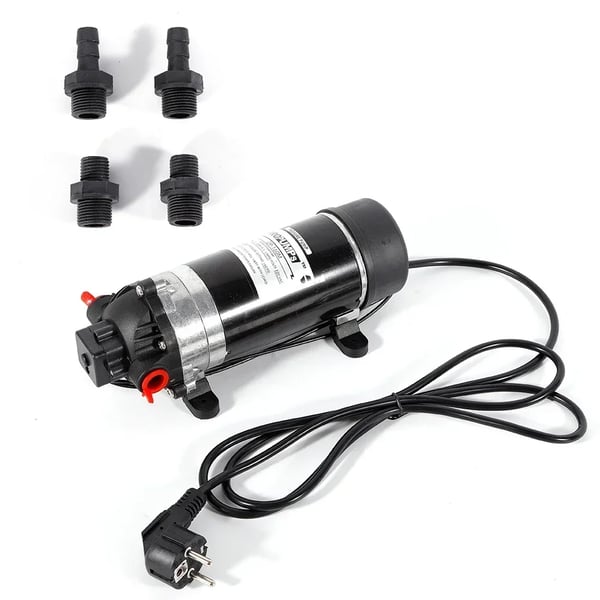 Vandpumpe - Membranpumpe - 220V - Selvsugende - 160 PSI - 5,5 L/min - EU-stik - Til autocamper/campingvogn/båd - Sort