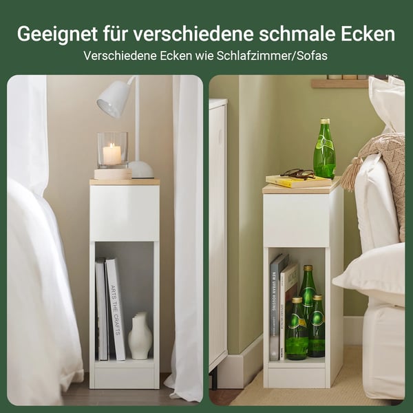 Nattduksbord / sängbord - FBT111-WN - Smal 20×35×60 cm - Låda och förvaring - Trä - Minimalistisk design - Vit/natur