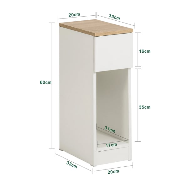 Natbord / sengebord - FBT111-WN - Smalt 20×35×60 cm - Skuffe og opbevaring - Træ - Minimalistisk design - Hvid/natur