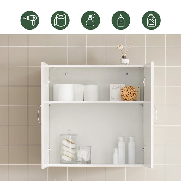 Væggskab - FRG231-W 2-dørs Skab - Vægmonteret - Træ - 60x60x30 cm - Klassisk Stil - Til Badeværelse/Køkken/Medicin - Hvid