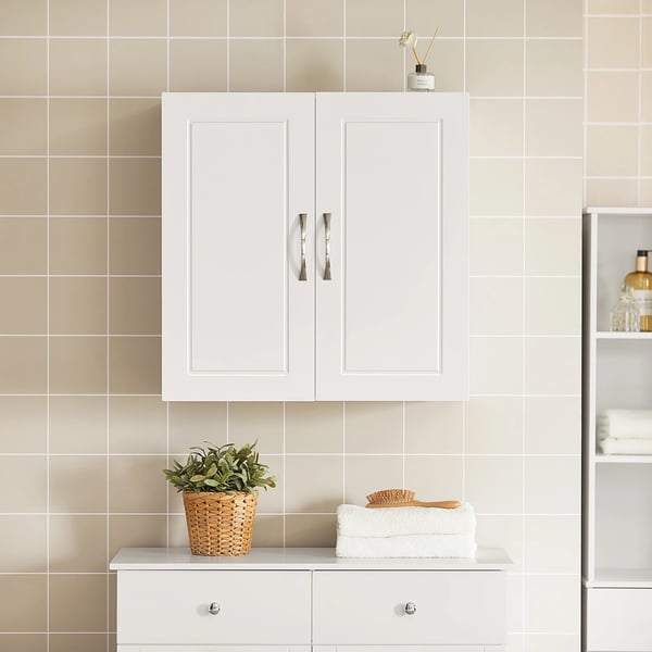Væggskab - FRG231-W 2-dørs Skab - Vægmonteret - Træ - 60x60x30 cm - Klassisk Stil - Til Badeværelse/Køkken/Medicin - Hvid