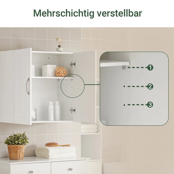 Væggskab - FRG231-W 2-dørs Skab - Vægmonteret - Træ - 60x60x30 cm - Klassisk Stil - Til Badeværelse/Køkken/Medicin - Hvid