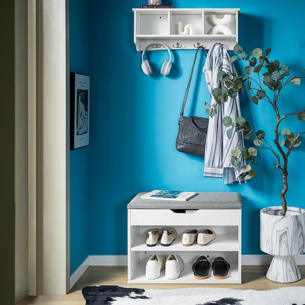 Skobænk med siddeplads og skoreol - FSR25-HG - Træ - Minimalistisk moderne - 60×43×30 cm - Samling kræves - Multifarvet