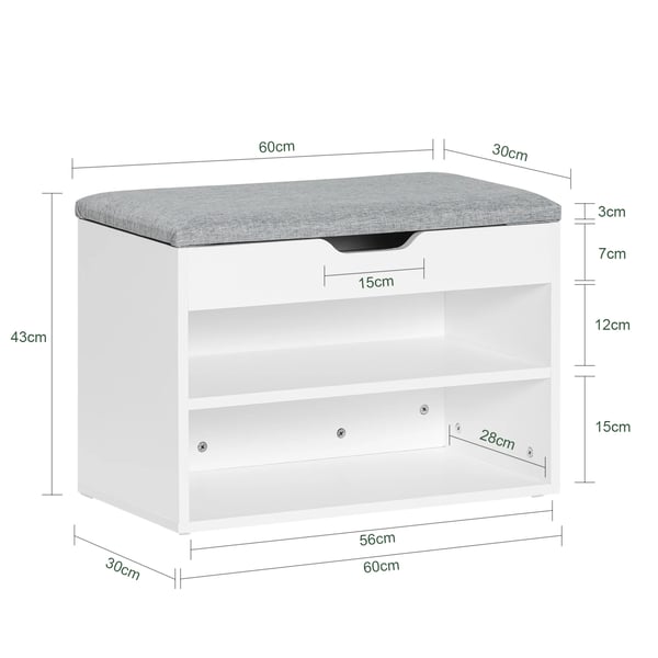 Skobænk med siddeplads og skoreol - FSR25-HG - Træ - Minimalistisk moderne - 60×43×30 cm - Samling kræves - Multifarvet