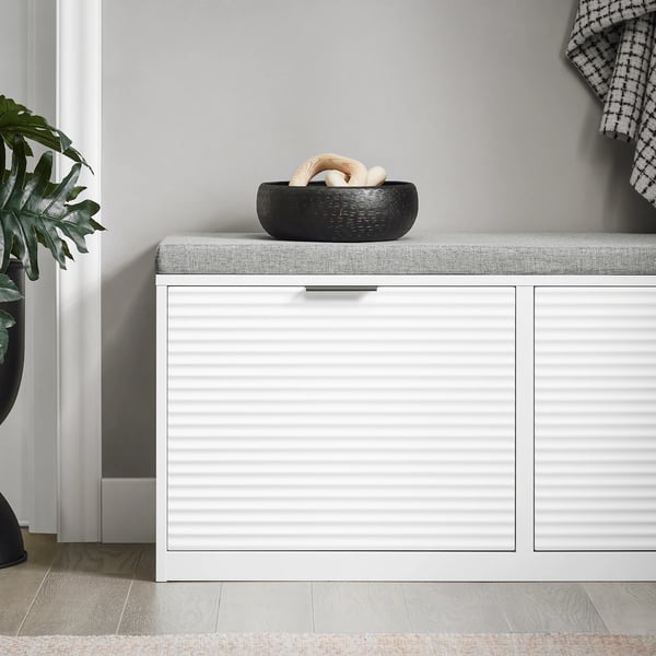 Skobænk - Skoskab med siddeplads - 2 rum - Moderne minimalistisk - Samles - Hvid
