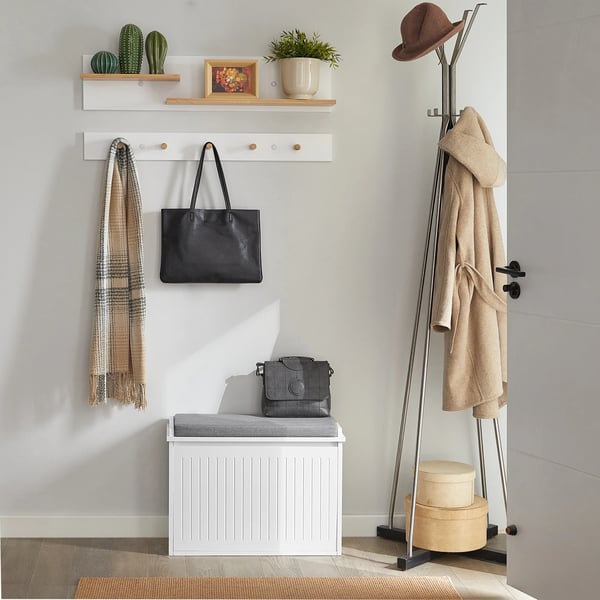 Skobænk med opbevaring - FSR98 - Vippeklap - Sædehynde - Bambus - 62 x 46 x 26 cm - Hvid