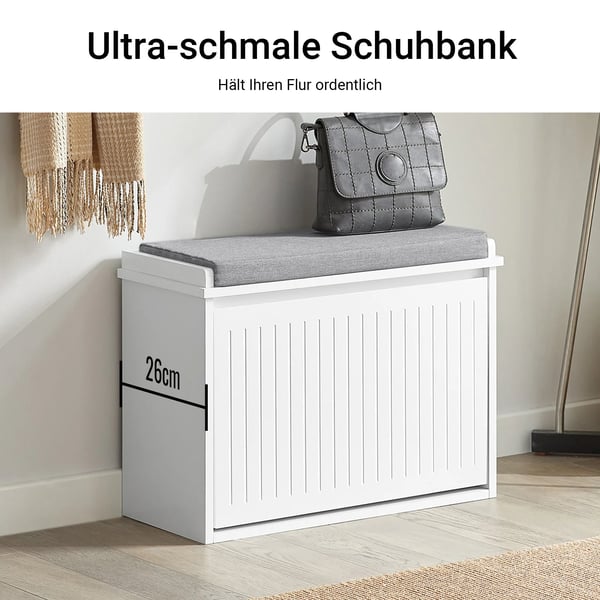 Skobænk med opbevaring - FSR98 - Vippeklap - Sædehynde - Bambus - 62 x 46 x 26 cm - Hvid
