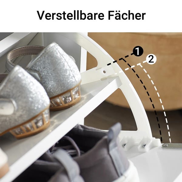 Skobænk med opbevaring - FSR98 - Vippeklap - Sædehynde - Bambus - 62 x 46 x 26 cm - Hvid