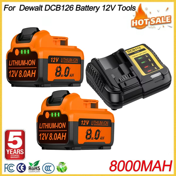 Vara-akku DCB126/DCB127/DCB120:lle - 12 V Li-ion - 8000 mAh - 18650-kennot - 2 kpl - Harmaa