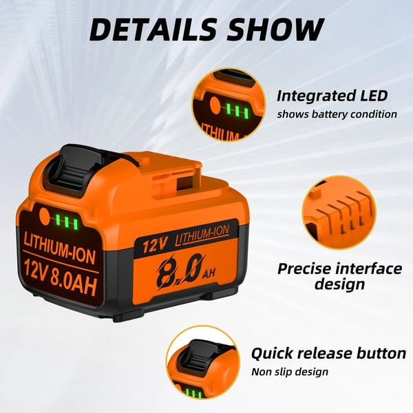 Vara-akku DCB126/DCB127/DCB120:lle - 12 V Li-ion - 8000 mAh - 18650-kennot - 2 kpl - Harmaa