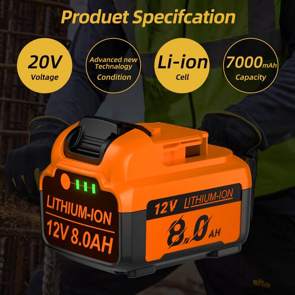 Vara-akku DCB126/DCB127/DCB120:lle - 12 V Li-ion - 8000 mAh - 18650-kennot - 2 kpl - Harmaa