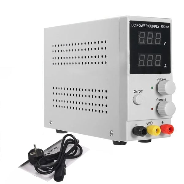Laboratorie strømforsyning - DC bordmodel - 0–30 V justerbar - 220 V AC 50 Hz - LED-display - ±0,5 % nøjagtighed - 50 mV loadregulering - Grå