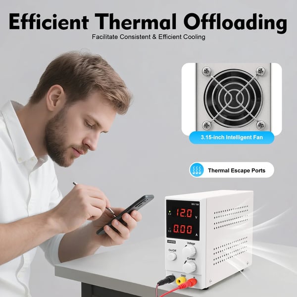 Laboratorie strømforsyning - DC bordmodel - 0–30 V justerbar - 220 V AC 50 Hz - LED-display - ±0,5 % nøjagtighed - 50 mV loadregulering - Grå