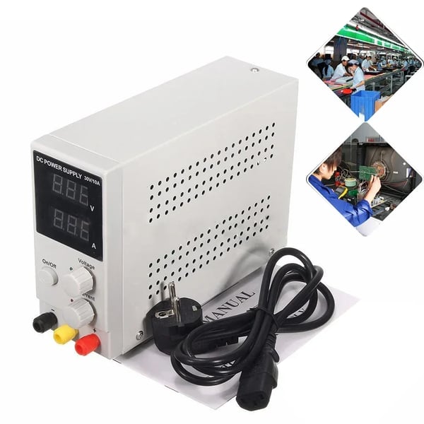 Laboratorie strømforsyning - DC bordmodel - 0–30 V justerbar - 220 V AC 50 Hz - LED-display - ±0,5 % nøjagtighed - 50 mV loadregulering - Grå
