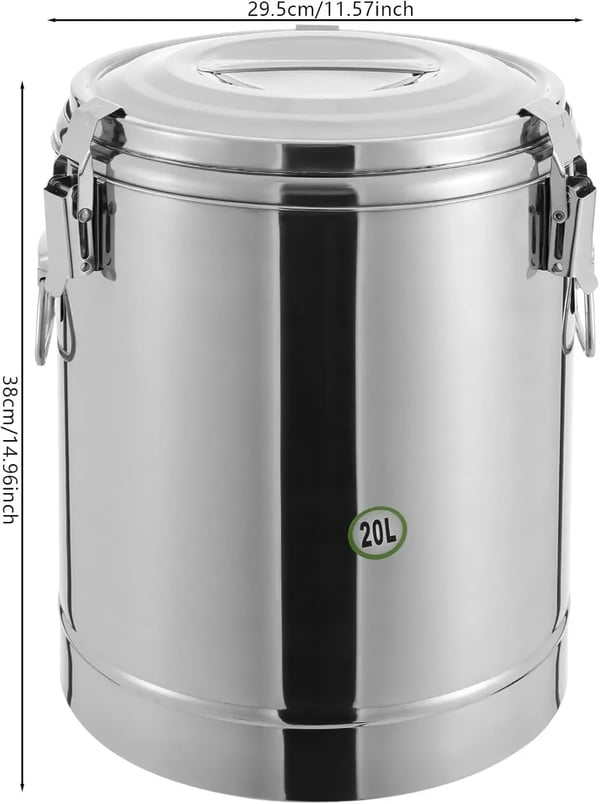 Madvarmer - Termobeholder - Rustfrit stål - 20 l - Låg og håndtag - Til suppe og drikke - Holder op til 12 t varm/kold - Sølv