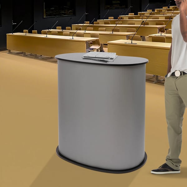 Vastaanottotiski toimistoon ja messuille - Lattiamalli - Taitettava - Kantavuus 50 kg - 40×90×90 cm - Kokoaminen vaaditaan