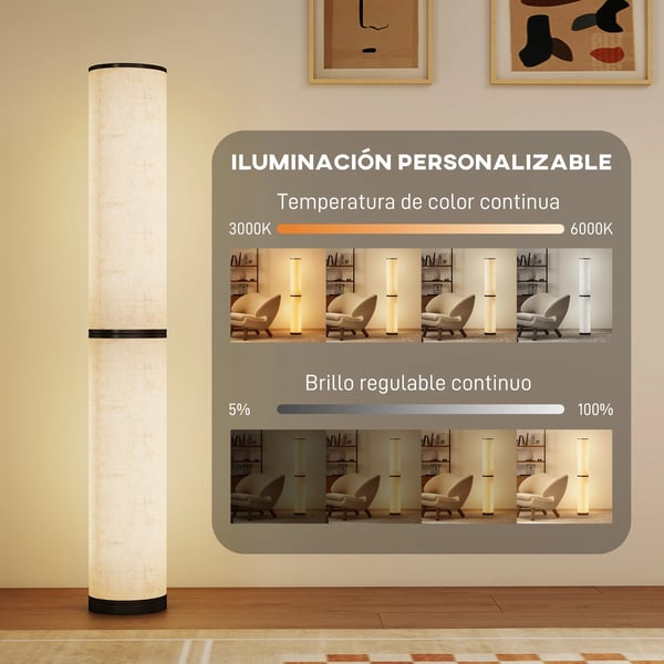 LED-lampa - Golvlampa - Dimbart - Färgtemperatur 3000–6000K - Magnetisk fjärrkontroll - Timer - 21–30 W - Rostfritt stål - Beige