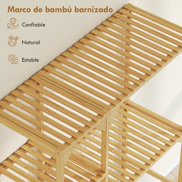 Bambu förvaringshylla - För tvättmaskin eller toalett - Fristående - 5 hyllplan - Expanderbar - Justerbara hyllor - 100x40x157 cm - Naturträ