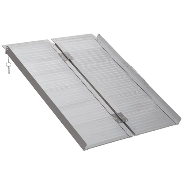 Rullstolsramp - Hopfällbar Aluminiumramp - Bärbar - Anti-halk - Last 270 kg - Säkerhetskanter & Handtag - Mått 91×74×5 cm - Silver