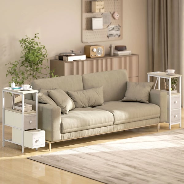 Sidobord - Soffbord - Rektangulärt - 20x40x63 cm - Trälaminat & stål - Minimalistisk modern - Naturträ