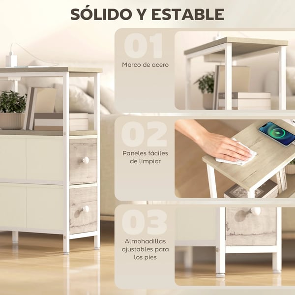 Sidobord - Soffbord - Rektangulärt - 20x40x63 cm - Trälaminat & stål - Minimalistisk modern - Naturträ