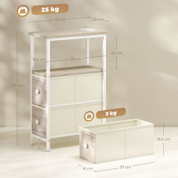 Sidobord - Soffbord - Rektangulärt - 20x40x63 cm - Trälaminat & stål - Minimalistisk modern - Naturträ