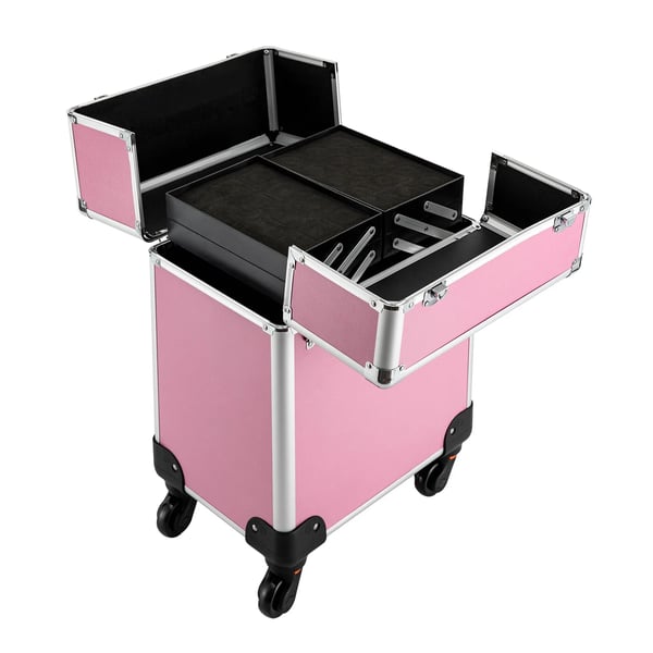 Makeupkuffert På Hjul - Trolley - 20–35 L - 4 Bakker - 34×24×45 cm - Teleskophåndtag - Universelle Hjul - Pink