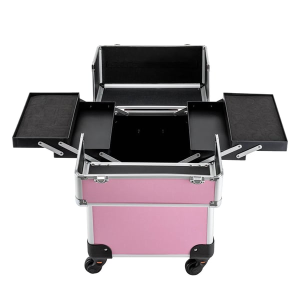 Makeupkuffert På Hjul - Trolley - 20–35 L - 4 Bakker - 34×24×45 cm - Teleskophåndtag - Universelle Hjul - Pink