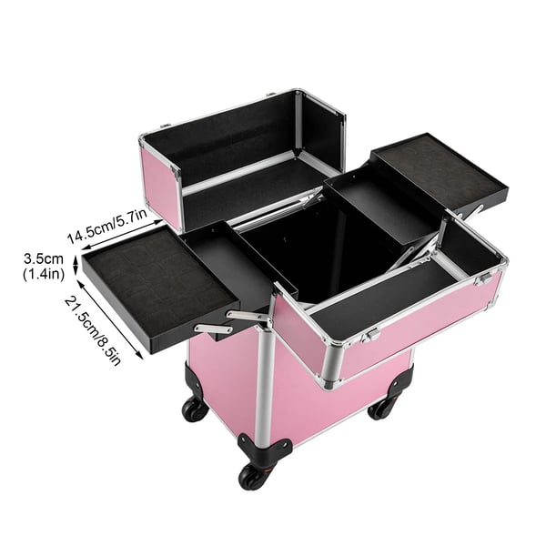 Makeupkuffert På Hjul - Trolley - 20–35 L - 4 Bakker - 34×24×45 cm - Teleskophåndtag - Universelle Hjul - Pink