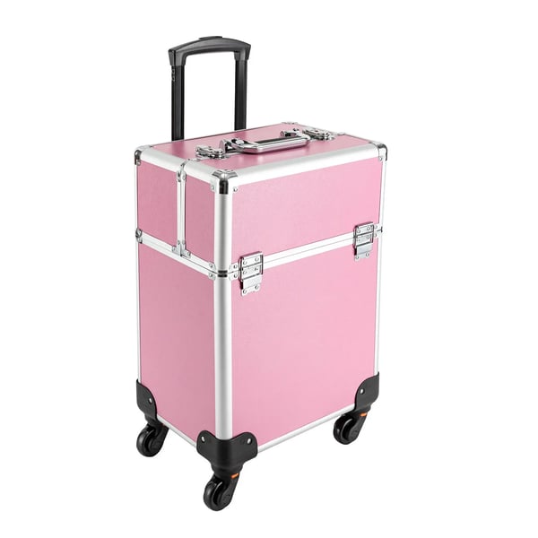 Makeupkuffert På Hjul - Trolley - 20–35 L - 4 Bakker - 34×24×45 cm - Teleskophåndtag - Universelle Hjul - Pink