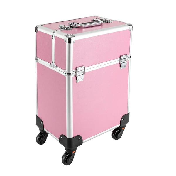 Makeupkuffert På Hjul - Trolley - 20–35 L - 4 Bakker - 34×24×45 cm - Teleskophåndtag - Universelle Hjul - Pink