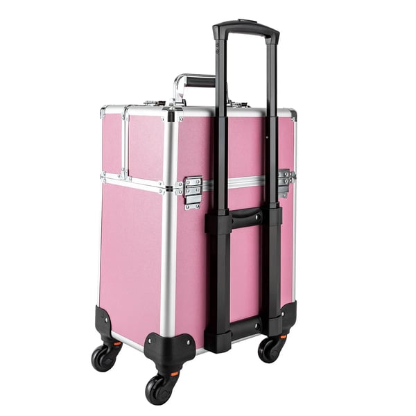 Makeupkuffert På Hjul - Trolley - 20–35 L - 4 Bakker - 34×24×45 cm - Teleskophåndtag - Universelle Hjul - Pink