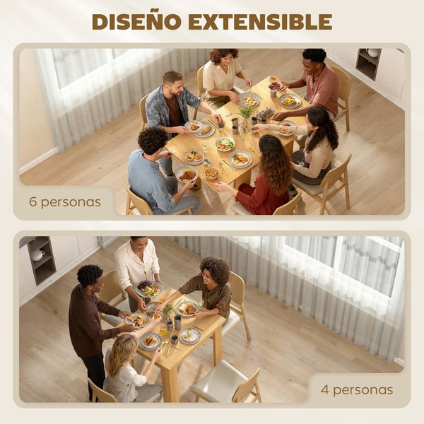 Matbord - Utdragbart - 70–140x80 cm - Rektangulärt - Melaminbelagt trä & stål - För 6 personer - Naturträ