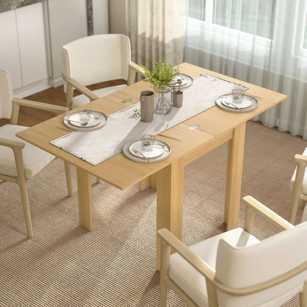 Matbord - Utdragbart - 70–140x80 cm - Rektangulärt - Melaminbelagt trä & stål - För 6 personer - Naturträ