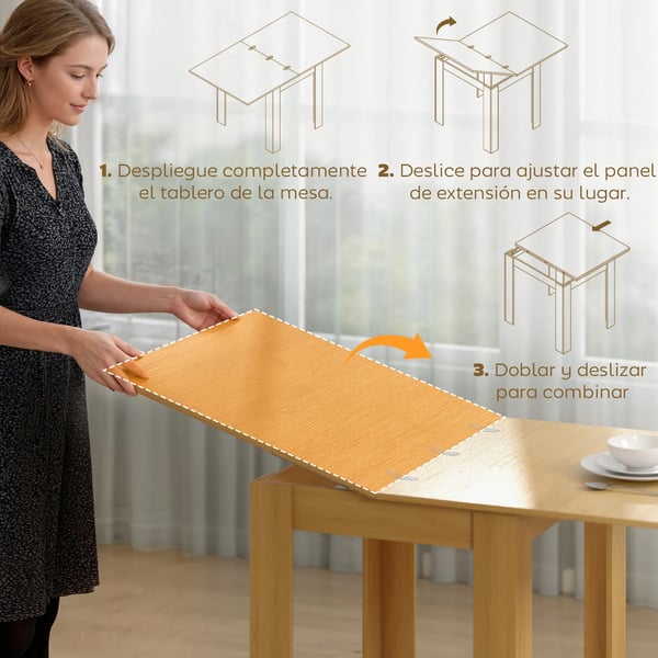 Matbord - Utdragbart - 70–140x80 cm - Rektangulärt - Melaminbelagt trä & stål - För 6 personer - Naturträ