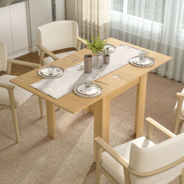 Matbord - Utdragbart - 70–140x80 cm - Rektangulärt - Melaminbelagt trä & stål - För 6 personer - Naturträ
