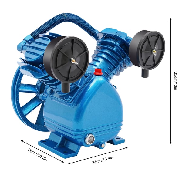 Luftkompressor - Pumpehoved - Cylinder i støbejern - Effekt 2200 W - Flow 250 L/min - Tryk 8 bar - Omdrejningstal 1050 o/min - Blå