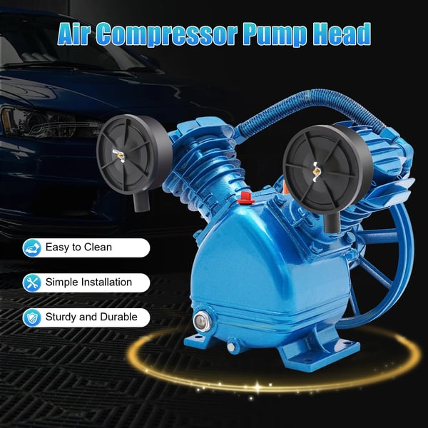 Luftkompressor - Pumpehoved - Cylinder i støbejern - Effekt 2200 W - Flow 250 L/min - Tryk 8 bar - Omdrejningstal 1050 o/min - Blå