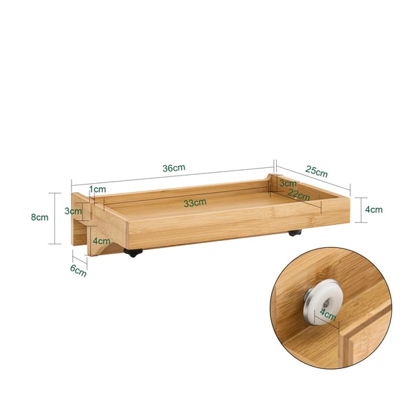 Sengehylde - Klemmefast sengebakke - Kabelspor - Holder til mobil og fjernbetjening - Træ - 36×9×25 cm - Natur