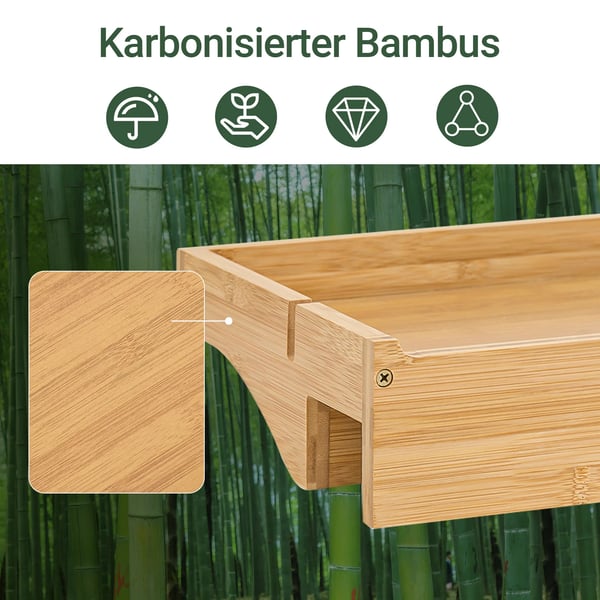 Sengehylde - Klemmefast sengebakke - Kabelspor - Holder til mobil og fjernbetjening - Træ - 36×9×25 cm - Natur