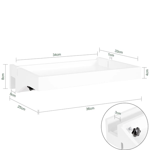 Sengehylde - Klemmefast sengebakke - Kabelspor - Holder til mobil og fjernbetjening - Træ - 36×9×25 cm - Natur